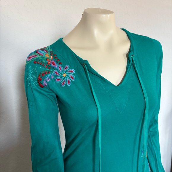 Johnny Was JWLA Womens Tunic Top Size Small Embroidered Boho Peacock - Picture 3 of 16